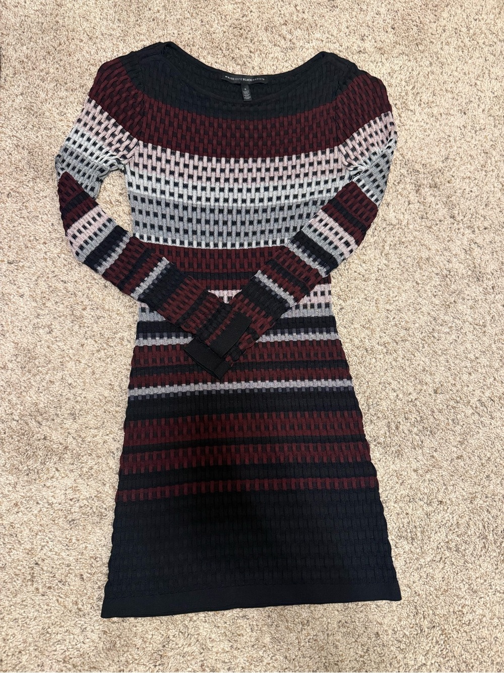 Striped Knit Long-Sleeve Bodycon Dress